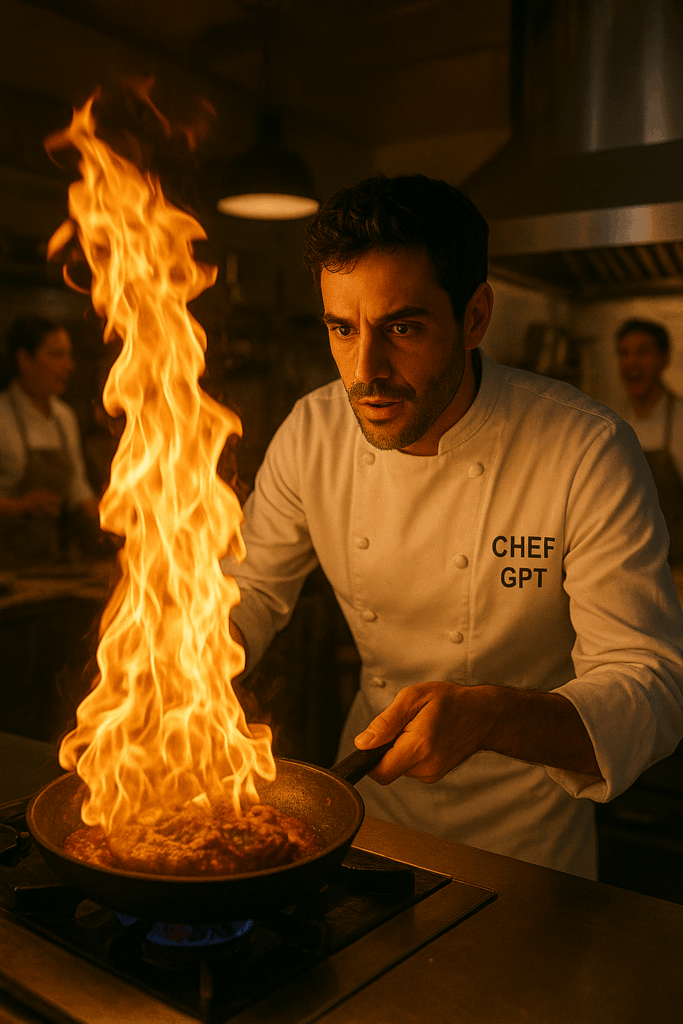 Chef GPT Flambeing a steak