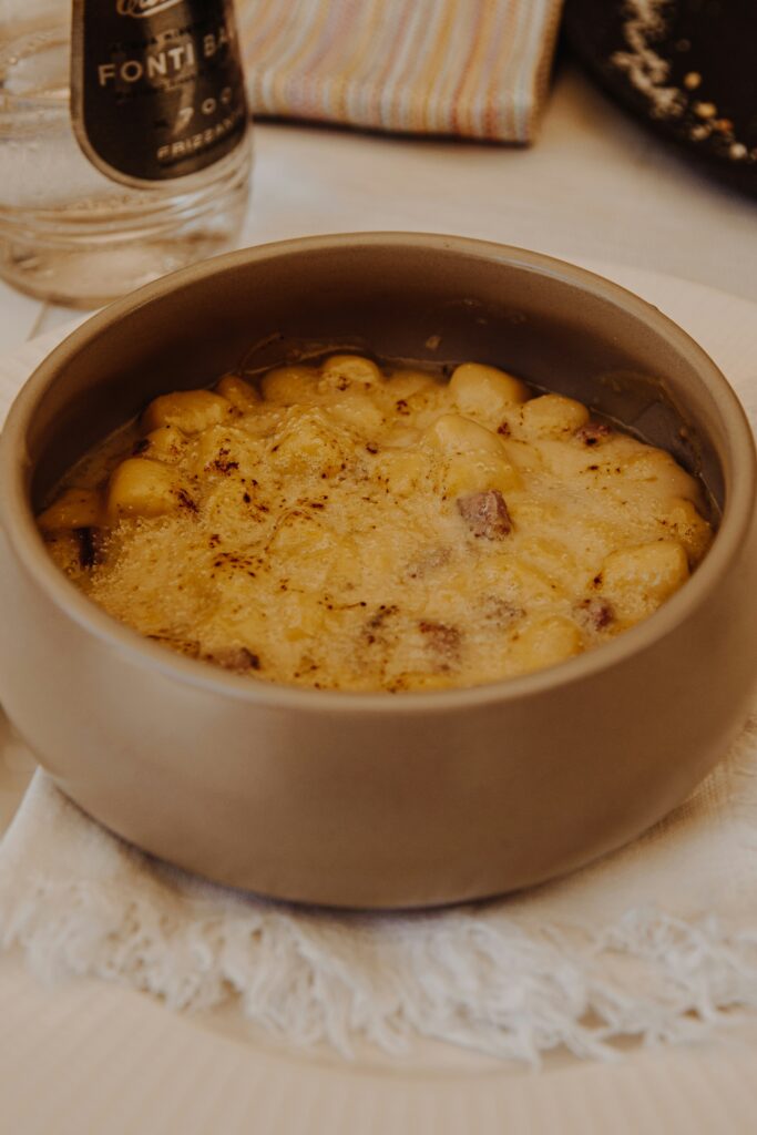 Baked Gnocchi in small ceramic bowl