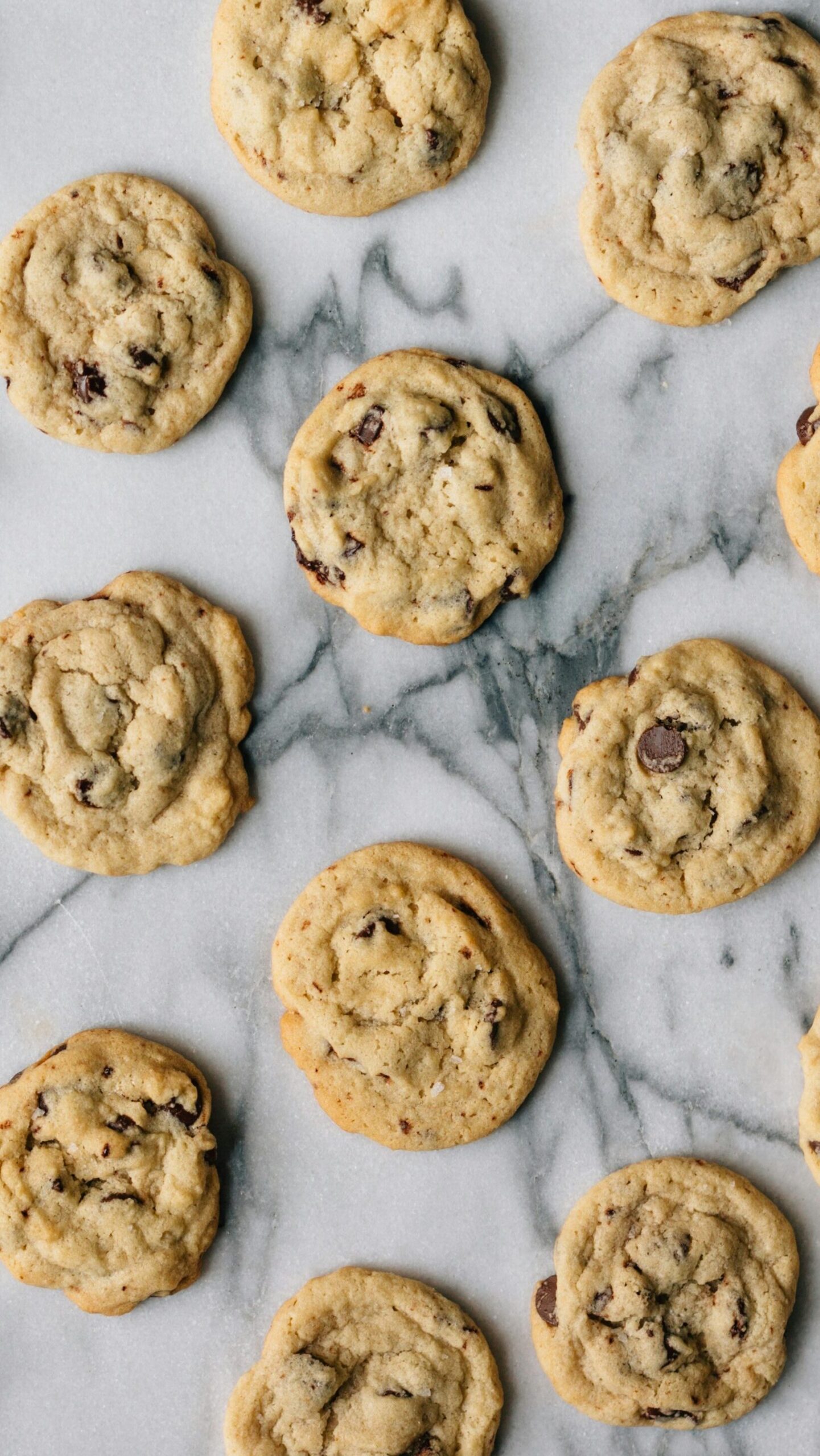 chocolate chip cookies on marble countertop